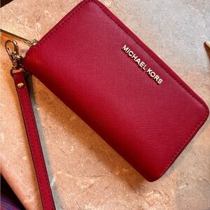 Michael Kors Red Saffiano Leather Wristlet